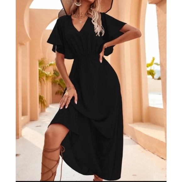 Bellanblue Dresses | Boho Black Butterfly Sleeve Solid A Line Dress Minimalist | Color: Black | Size: M | Bellanblue's Closet